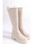 Mırax Fermuarlı Ortopedik Taban Suya ve Soğuğa Dayanıklı Kadın Çizme Krem 6
