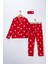 Kız Çocuk Kırmızı Süet Kalp Desenli Pijama Takımı - Uyku Bandı Hediyeli 5