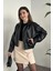 Yeni Sezon Oversiz Belden Lastikli Bomber Deri Ceket Siyah 2