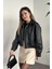 Yeni Sezon Oversiz Belden Lastikli Bomber Deri Ceket Siyah 3