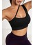 Kadın Siyah Tek Omuzlu Çapraz Askılı Crop Top Büstiyer – Modern ve Şık Tasarım 3