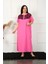 Büyük Beden Dantelli Kısa Kol Fuşya Anne Gecelik 1