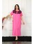 Büyük Beden Dantelli Kısa Kol Fuşya Anne Gecelik 2