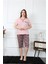 Kadın Büyük Beden Viscon Kapri Pijama Takım Pembe 2