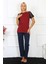 Kadın Kolu Dantelli Penye Pijama Takım Bordo 4