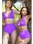 Kadın Fırfırlı Yüksek Bel Mor Bikini 3