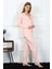 Kadın Penye Uzun Kol Önden Düğmeli Pijama Takım Pembe 3