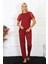Kadın Kolu Dantelli Penye Pijama Takım Bordo 5
