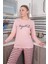 Kadın Penye Uzun Kol Pijama Takım Pembe 4