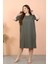 Kadın Büyük Beden Penye Kısa Kol Haki Gecelik 2