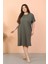 Kadın Büyük Beden Penye Kısa Kol Haki Gecelik 5