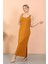 Kadın Kalın Askılı Yırtmaçlı Uzun Hardal Gecelik 2