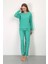 Kadın Bürümcük Kumaş Pijama Takım Yeşil 2