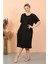 Kadın Kısa Kol Diz Altı Over Size Siyah Ev Elbisesi - Geceliği 2