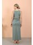 Kadın Kalın Askılı Yırtmaçlı Uzun Mint Yeşili Gecelik 5