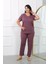 Kadın Büyük Beden Kısa Kol Penye Pijama Takımı Mürdüm 1
