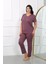 Kadın Büyük Beden Kısa Kol Penye Pijama Takımı Mürdüm 3