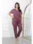 Kadın Büyük Beden Kısa Kol Penye Pijama Takımı Mürdüm 4