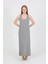 Kadın Kalın Askılı Yırtmaçlı Uzun Gri Gecelik 1