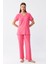 Kadın Kısa Kol Pamuk Penye Pijama Takım Fuşya 4
