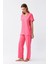 Kadın Kısa Kol Pamuk Penye Pijama Takım Fuşya 5