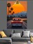 Gün Batımı Palmiyeli Yol Kırmızı Araba Dekoratif Kanvas - Mdf Ahşap Tablo 2