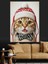 Noel Şapkalı Komik Kedi Dekoratif Kanvas - Mdf Ahşap Tablo 2