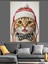 Noel Şapkalı Komik Kedi Dekoratif Kanvas - Mdf Ahşap Tablo 4
