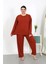 Kadın Büyük Beden Uzun Kol Penye Pijama Takımı Kiremit 1