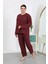 Kadın Büyük Beden Uzun Kol Penye Pijama Takımı Bordo 1