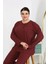 Kadın Büyük Beden Uzun Kol Penye Pijama Takımı Bordo 4
