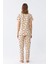 Giyim Kadın Krem Rengi Kalp Desenli Önden Düğmeli Pijama Takımı 5