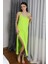 Kadın Ip Askılı Uzun Yırtmaçlı Pamuk Penye Gecelik Yeşil 2