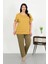 Kadın Büyük Beden Kısa Kol Penye Pijama Takımı Sarı 2