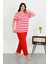Kadın Büyük Beden Kısa Kol Penye Pijama Takımı Kırmızı 3