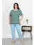 Kadın Büyük Beden Kısa Kol Penye Pijama Takımı Petrol 1