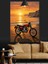 Sahilde Motosiklet Gün Batımı Kırmızı Dekoratif Kanvas - Mdf Ahşap Tablo 2