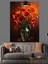 Kırmızı Çiçekler Siyah Arka Plan Dekoratif Kanvas - Mdf Ahşap Tablo 3