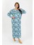 Kadın Büyük Beden Uzun Kol Mavi Anne Gecelik 1