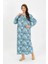 Kadın Büyük Beden Uzun Kol Mavi Anne Gecelik 2