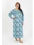 Kadın Büyük Beden Uzun Kol Mavi Anne Gecelik 3