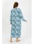 Kadın Büyük Beden Uzun Kol Mavi Anne Gecelik 5