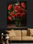 Kırmızı Çiçekler Cam Vazo Siyah Fon Dekoratif Kanvas - Mdf Ahşap Tablo 2