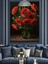 Kırmızı Çiçekler Cam Vazo Siyah Fon Dekoratif Kanvas - Mdf Ahşap Tablo 4