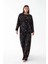 Kadın Oversize Siyah Line Art Desenli Pamuklu Kalın Pijama Takımı 4