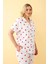 Kadın Beyaz Kırmızı Kalp Desenli Önden Düğmeli Büyük Beden Pijama Takımı 2