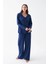 Kadın Lacivert Düğmeli Yaka Detaylı Pamuklu Pijama Takımı 1