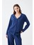 Kadın Lacivert Düğmeli Yaka Detaylı Pamuklu Pijama Takımı 2