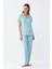 Kadın Buz Mavisi Yıldız Desenli Önden Düğmeli Pijama Takımı 4