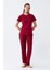 Kadın Bordo Kalp Desenli Kısa Kollu Penye Pijama Takımı 1